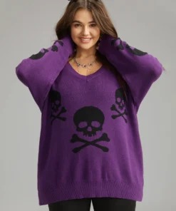 Supersoft Essentials Halloween Skull Print V Neck Pullover -Clothing Shop 481370017 az 51a92cf3 ea20 4b41 875a ea3e88b629c0