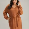 Cable Knit Belted Lantern Sleeve Sweater Dress -Clothing Shop 481465187 bv