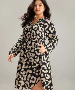 Geometric Pocket Elastic Waist Arc Hem Dress -Clothing Shop 482982298 pm