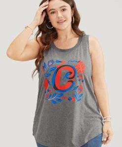 Letter & Floral Print Sleeveless Tank Top