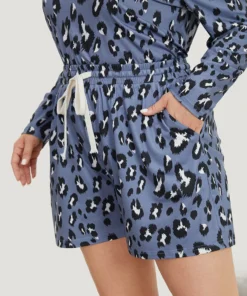 Leopard Print Pocket Drawstring Sleep Shorts -Clothing Shop 48353862 of