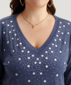 Star Print V Neck T-shirt 14 Star Print V Neck T-shirt -Clothing Shop 48365078 cd
