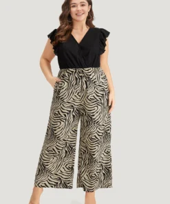 Zebra Patchwork Contrast Ruffle Cap Sleeve Pocket Jumpsuit 12 Zebra Patchwork Contrast Ruffle Cap Sleeve Pocket Jumpsuit -Clothing Shop 483741968 ua