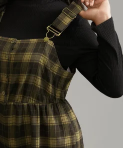 Plaid Adjustable Straps Pocket Elastic Waist Jumpsuit -Clothing Shop 483764746 mf