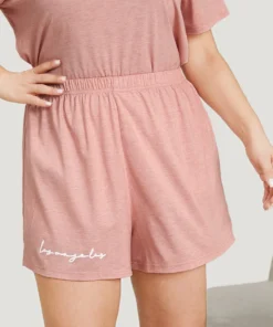 Letter Print Elastic Waist Sleep Shorts -Clothing Shop 483896737 el