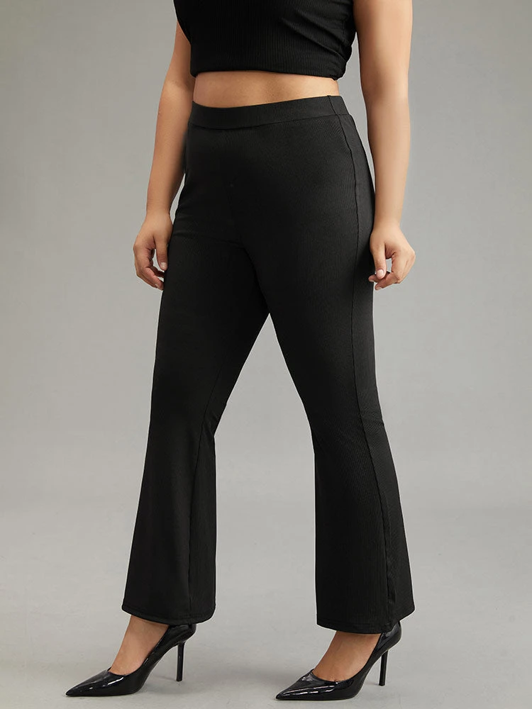 Plain Rib Knit Flare Leg Legging 5 Plain Rib Knit Flare Leg Legging - Image 3