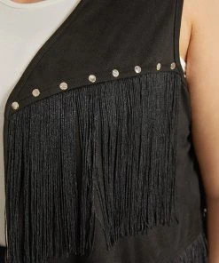 Plain Tassel Trim Rivets Sleeveless Jacket 16 Plain Tassel Trim Rivets Sleeveless Jacket -Clothing Shop 484426399 tt