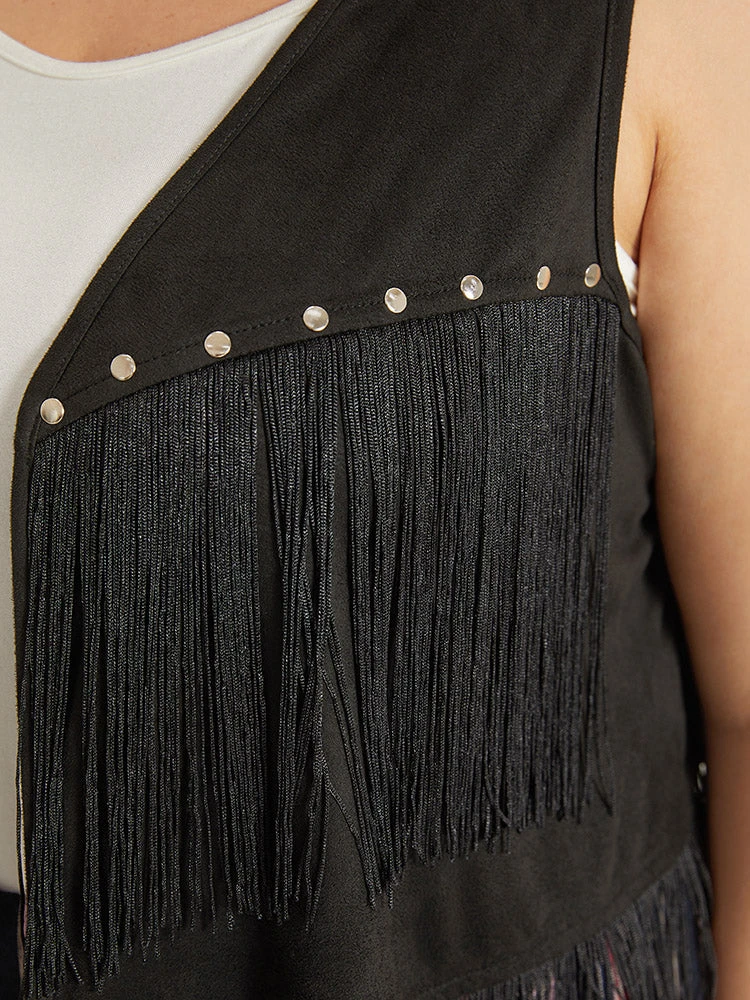 Plain Tassel Trim Rivets Sleeveless Jacket 9 Plain Tassel Trim Rivets Sleeveless Jacket - Image 7