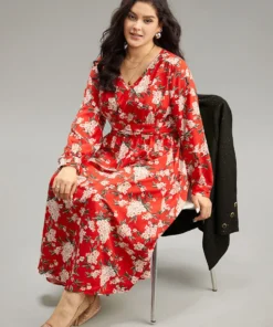 Floral Print Ruched Pocket Pleated Dress -Clothing Shop 484622187 ad