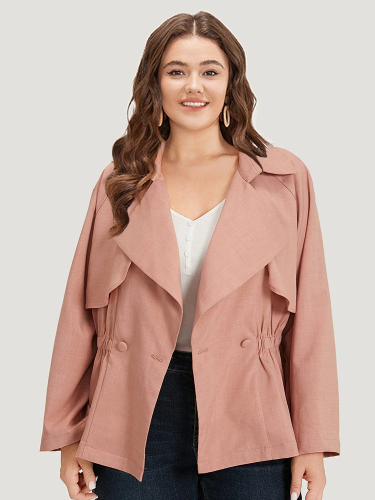 Solid Button Up Elastic Waist Lapel Collar Coat 5 Solid Button Up Elastic Waist Lapel Collar Coat - Image 3