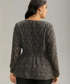 Ditsy Floral Shirred Lantern Sleeve Blouse -Clothing Shop 485579349 jh