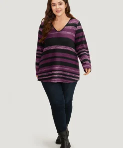 Striped Contrast V Neck T-shirt -Clothing Shop 486590394 qb 3296d86b 2d7b 49e0 92ba ef95c02b185f