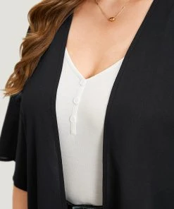 Plain Laser Cut Open Front Scalloped Trim Kimono 14 Plain Laser Cut Open Front Scalloped Trim Kimono -Clothing Shop 486888876 wk