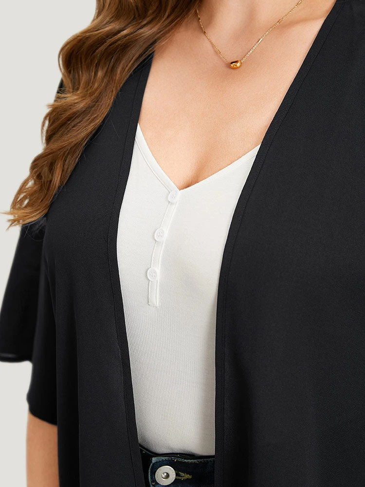 Plain Laser Cut Open Front Scalloped Trim Kimono 7 Plain Laser Cut Open Front Scalloped Trim Kimono - Image 5