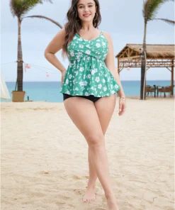 Crossover Adjustable Straps Ruffle Hem Floral Print Tankini Top -Clothing Shop 486908542 sv