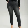 Black Wash Button Detail Skinny Jeans