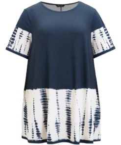 Tie Dye Patchwork Round Neck Pocket T-shirt -Clothing Shop 487076359 eh