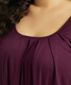 Plain Pleated Round Neck T-shirt -Clothing Shop 488151503 ps