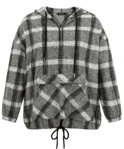 Plaid Half Zip Pocket Hooded Sweatshirt -Clothing Shop 488496776 pa