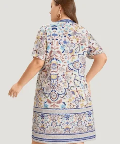 Boho Print Pocket Notched Ruffle Hem Dolman Sleeve Dress 14 Boho Print Pocket Notched Ruffle Hem Dolman Sleeve Dress -Clothing Shop 48878007 bq