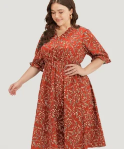 Ditsy Floral Notched Flutter Trim Elastic Waist Dress -Clothing Shop 489253056 ig a104c729 d38b 47d2 9955 6b6560a33d70