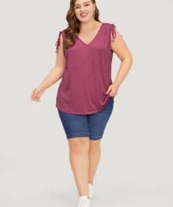 Plain V Neck Drawstring Shoulder Tank Top 13 Plain V Neck Drawstring Shoulder Tank Top -Clothing Shop 489452119 dh