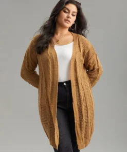 Plain Cable Knit Elastic Cuffs Cardigan -Clothing Shop 489594891 pq