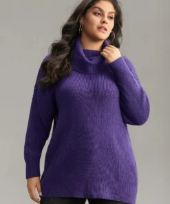 Plain Turtleneck Texture Elastic Cuffs Pullover 12 Plain Turtleneck Texture Elastic Cuffs Pullover -Clothing Shop 489664689 jb
