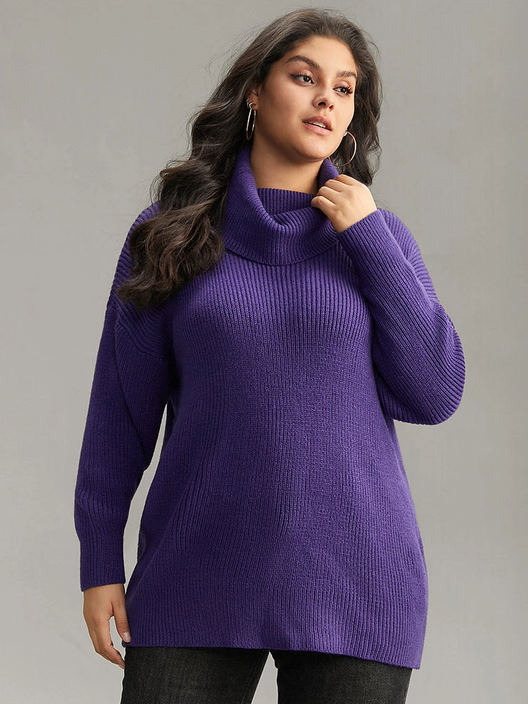Plain Turtleneck Texture Elastic Cuffs Pullover 5 Plain Turtleneck Texture Elastic Cuffs Pullover - Image 3
