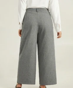 Plain Wide Leg Elastic Waist Pocket Pants -Clothing Shop 489691655 ep