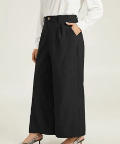Plain Wide Leg Elastic Waist Pocket Pants -Clothing Shop 489749852 uz