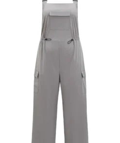 Solid Flap Pocket Drawstring Side Overall Jumpsuit -Clothing Shop 489818182 in
