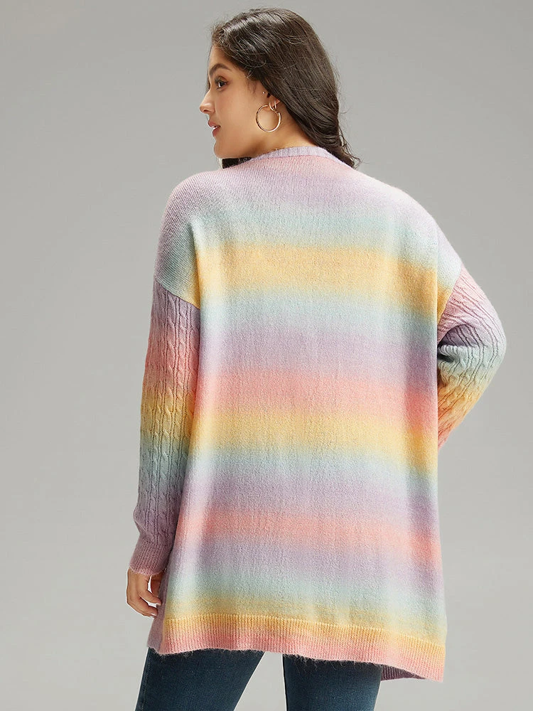 Ombre Cable Knit Patched Pocket Cardigan 4 Ombre Cable Knit Patched Pocket Cardigan - Image 2
