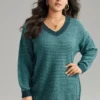 Solid Plisse V Neck Split Side Pullover