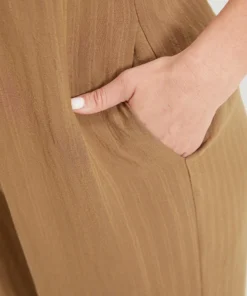 Plain Textured Pocket Halter Tie Overall Jumpsuit -Clothing Shop 490701581 ep