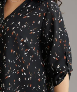 Leopard Shirt Collar Tab Sleeve Blouse -Clothing Shop 490725697 rw