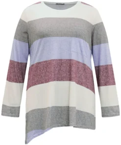 Striped Split Hem Asymmetrical T-shirt -Clothing Shop 490815966 tp