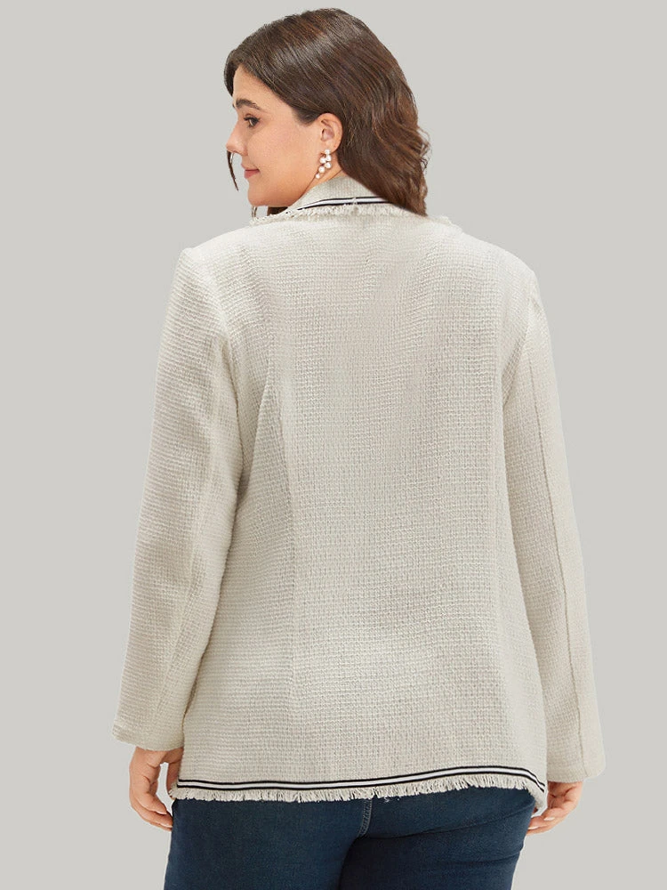 Lapel Collar Tweed Contrast Fuzzy Trim Blazer 9 Lapel Collar Tweed Contrast Fuzzy Trim Blazer - Image 7