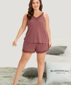 Solid Eyelet Lace Adjustable Straps Sleep Cami Top -Clothing Shop 491603477 sx