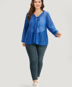 Plain Knot Lace Mesh Hollow Out Jacket 13 Plain Knot Lace Mesh Hollow Out Jacket -Clothing Shop 491676202 mf