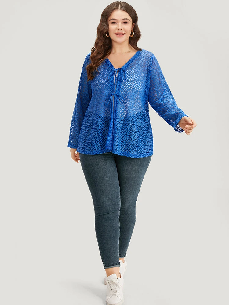 Plain Knot Lace Mesh Hollow Out Jacket 6 Plain Knot Lace Mesh Hollow Out Jacket - Image 4