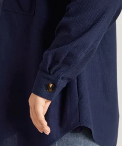 Plain Shirt Collar Button Through Pocket Waffle Knit Coat -Clothing Shop 491851447 ub 2d108858 da73 49aa b607 a277961c6a89