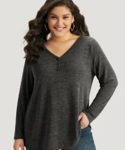 Heather Button Up Long Sleeve T-shirt 32 Heather Button Up Long Sleeve T-shirt -Clothing Shop 492291454 jm