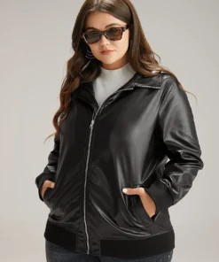 Plain Zipper Fly Rib Knit Patchwork Jacket 13 Plain Zipper Fly Rib Knit Patchwork Jacket -Clothing Shop 493629229 ql