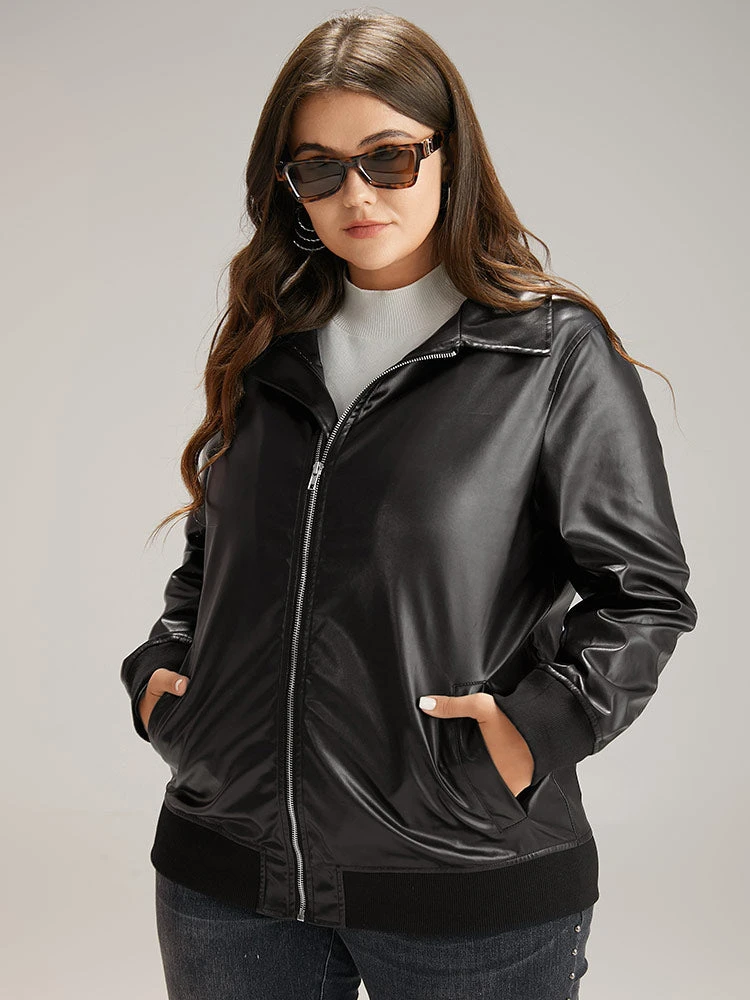 Plain Zipper Fly Rib Knit Patchwork Jacket 5 Plain Zipper Fly Rib Knit Patchwork Jacket - Image 3