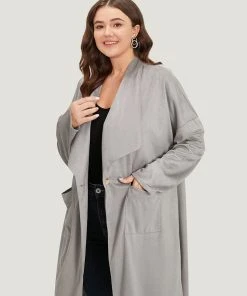 Solid Lapel Collar Patched Pocket Faux Suede Coat -Clothing Shop 493821405 gb 63b45908 26eb 4397 b9f8 279441a1425e