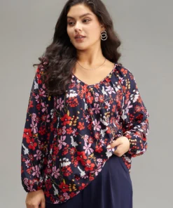 Floral Print Gathered Lantern Sleeve Blouse 13 Floral Print Gathered Lantern Sleeve Blouse -Clothing Shop 493941252 jq