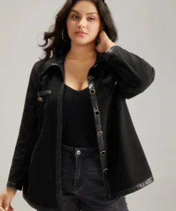 Solid Pocket PU Leather Buckle Detail Coat -Clothing Shop 494623535 ch