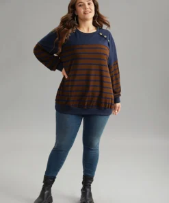 Striped Patchwork Button Detail Sweatshirt -Clothing Shop 494981441 jj 30fcdb3d 27b9 48d4 aa7f 24a7ee91a539