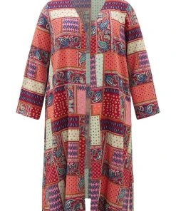 Halloween Bandana Print Open Front Pocket Maxi Kimono -Clothing Shop 495045969 nk